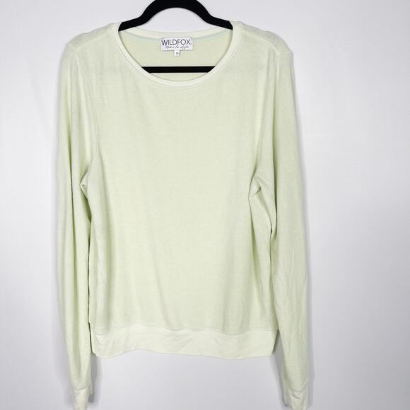 Wildfox Small S Shadow Lime Green Baggy Beach Crew Neck Jumper Pullover Sweater - Picture 1 of 8